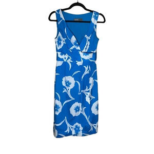 Donna Ricco Blue and White Floral Silk Wrap Dress Size 4